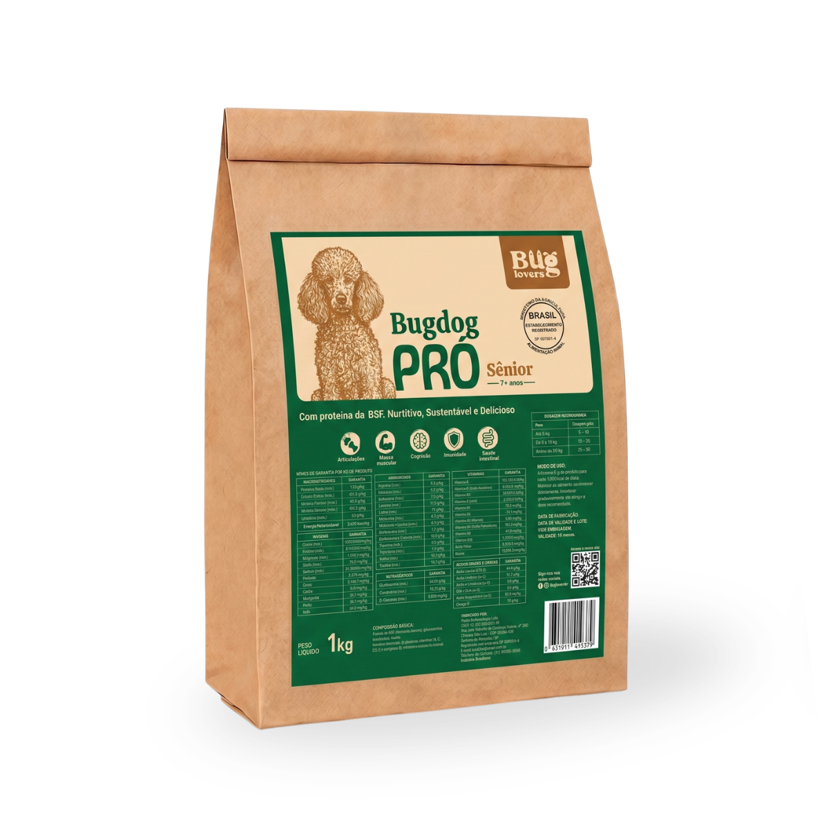Suplemento Bugdog PRÓ SÊNIOR com proteína de inseto BSF | Alimentação Natural | 1KG
