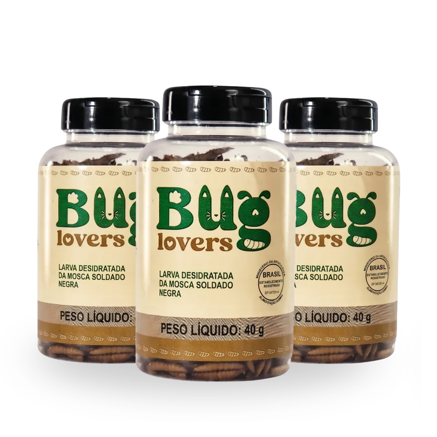 Combo 3 Larvas BSF Petisco Natural | 40% de Proteína e hipoalergênica| BugLovers