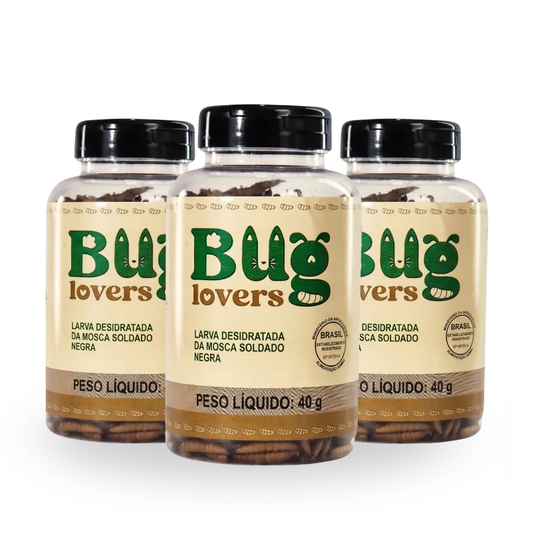 Combo 3 Larvas BSF Petisco Natural | 40% de Proteína e hipoalergênica| BugLovers