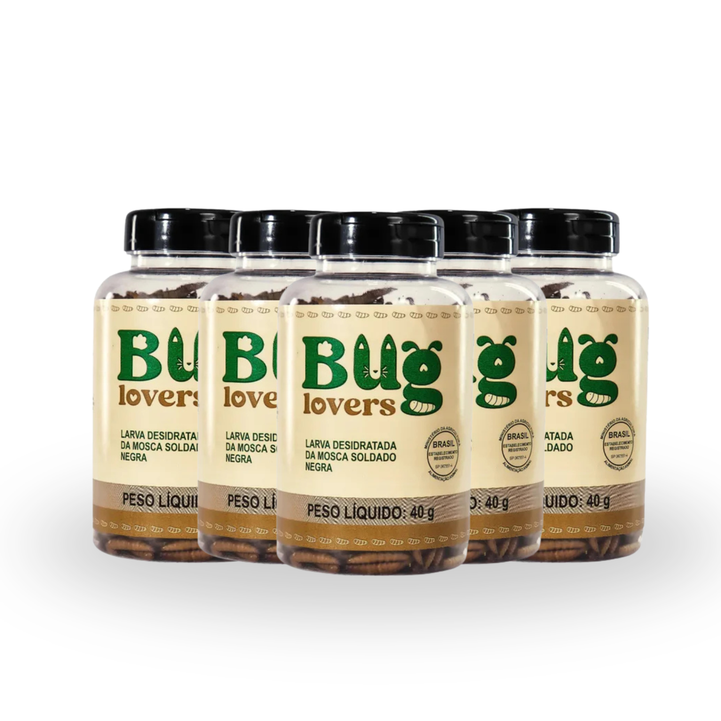 Combo 5 Larvas BSF Original | 40% Proteína Hipoalergênica | BugLovers