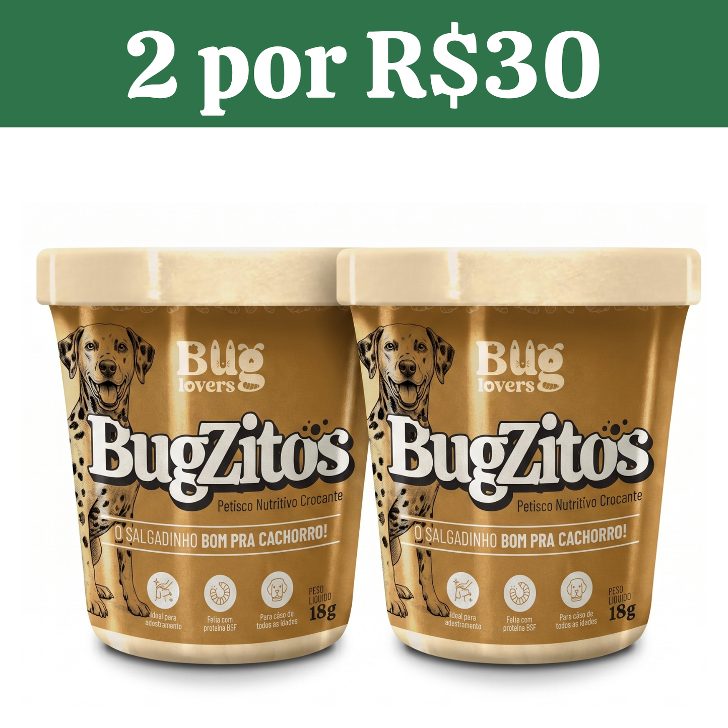 Combo Cinema dos Doguinhos | 2 Bugzitos | Salgadinho Bom pra Cachorro com Proteína BSF